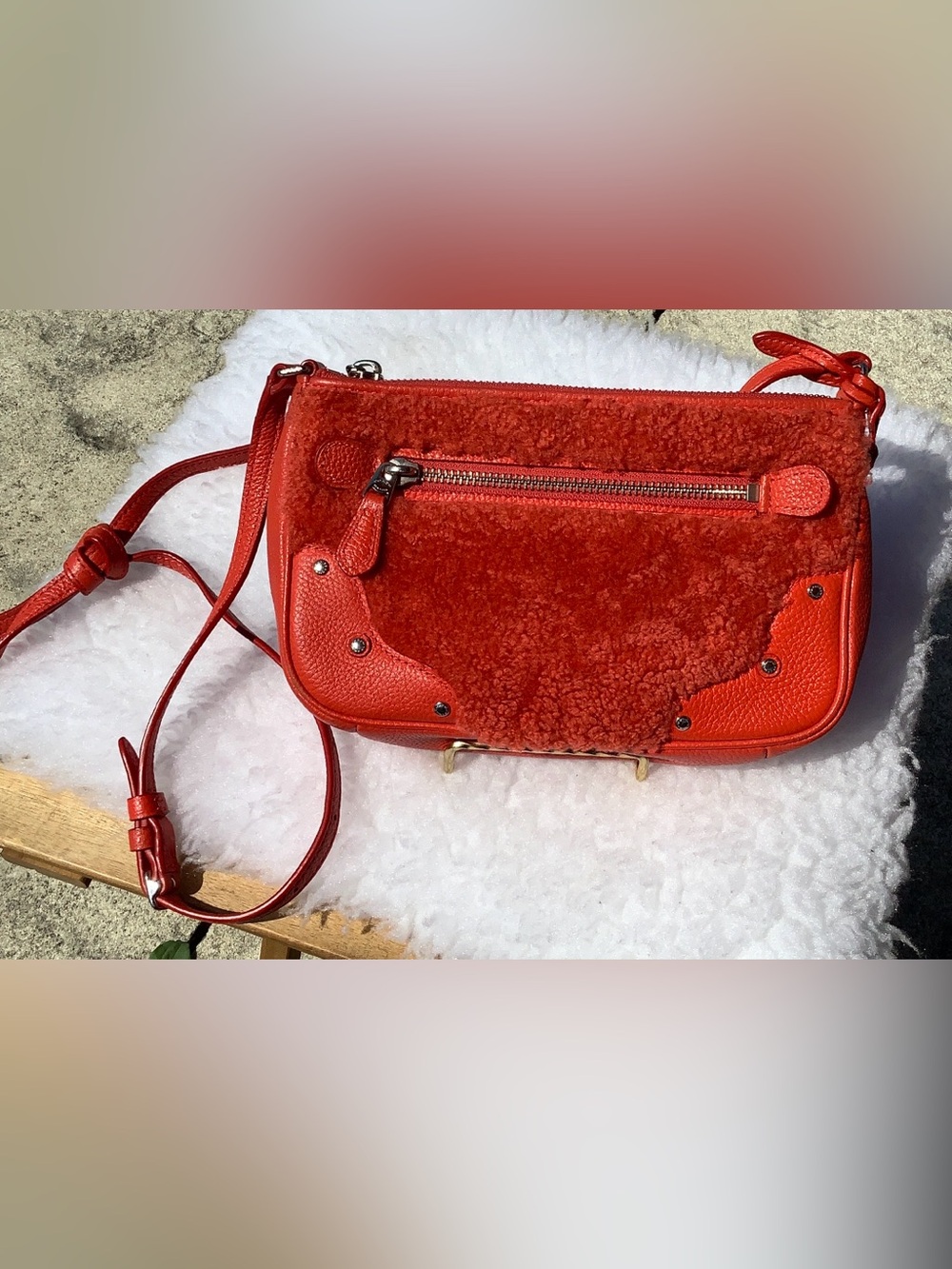 Coach Orange Shearling & Leather Crossbody Bag